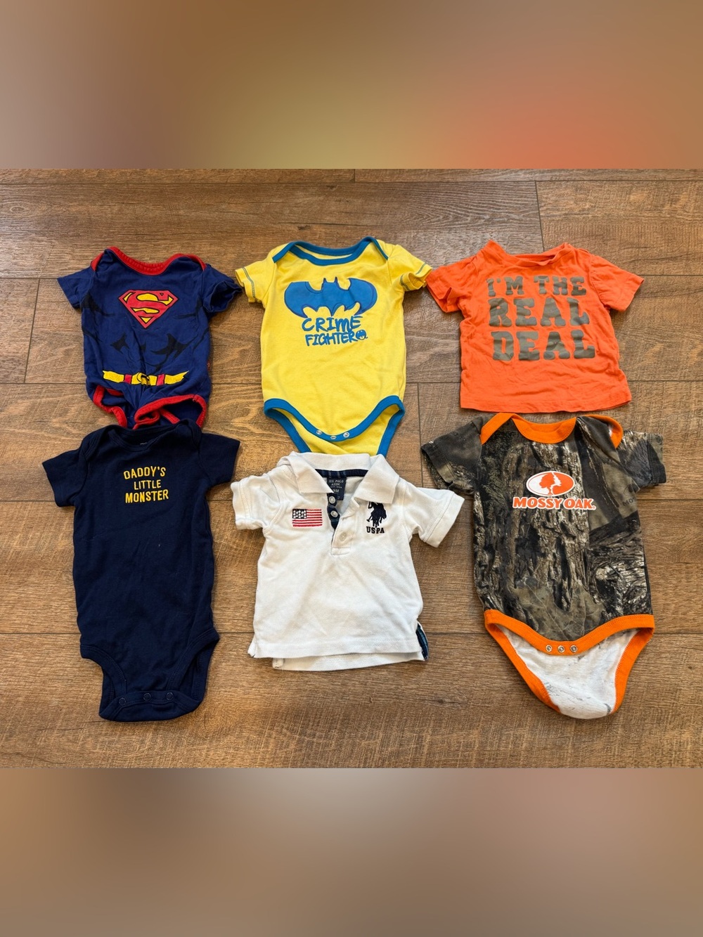 Baby Boy Clothing Lot 6 Pieces 3-6M Superman Batman US Polo Carter’s Mossy Oak